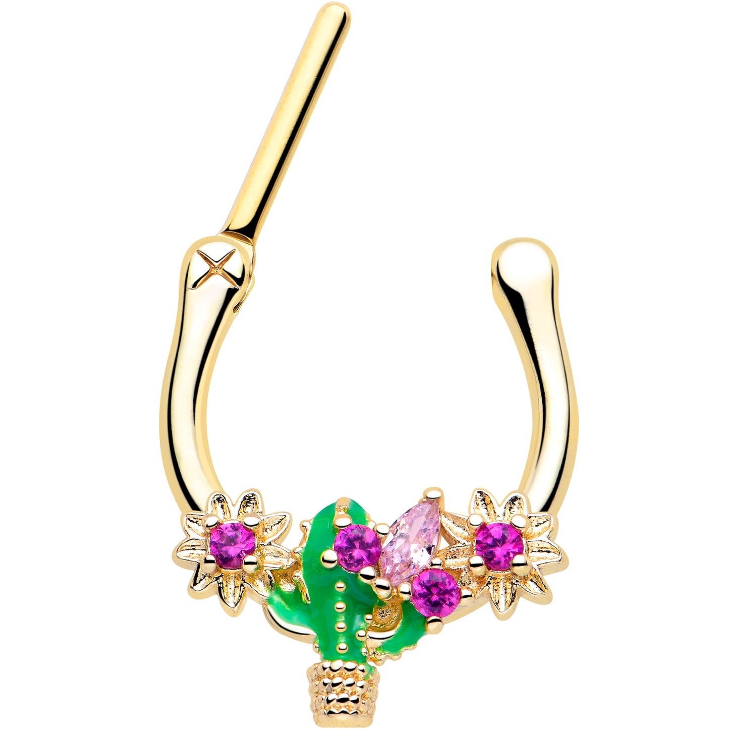 16G 5/16 Pink CZ Gem Gold Tone Floral Cactus Cartilage Clicker