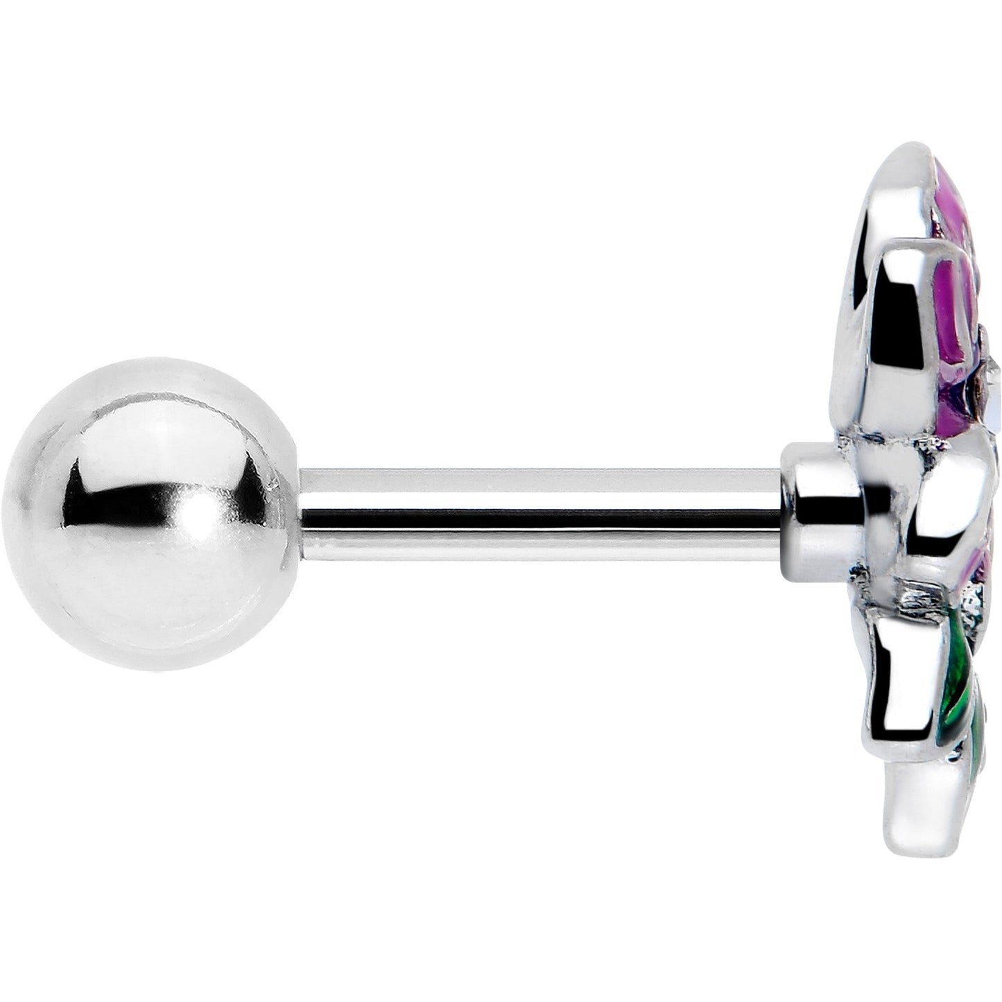 16G 1/4 Clear CZ Gem Flower Purple Cartilage Tragus Earring