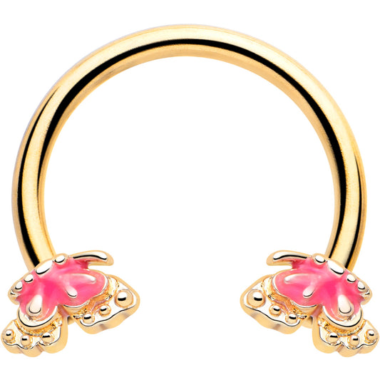 16G 3/8 Gold Tone Butterfly Pink Splash Horseshoe Circular Barbell