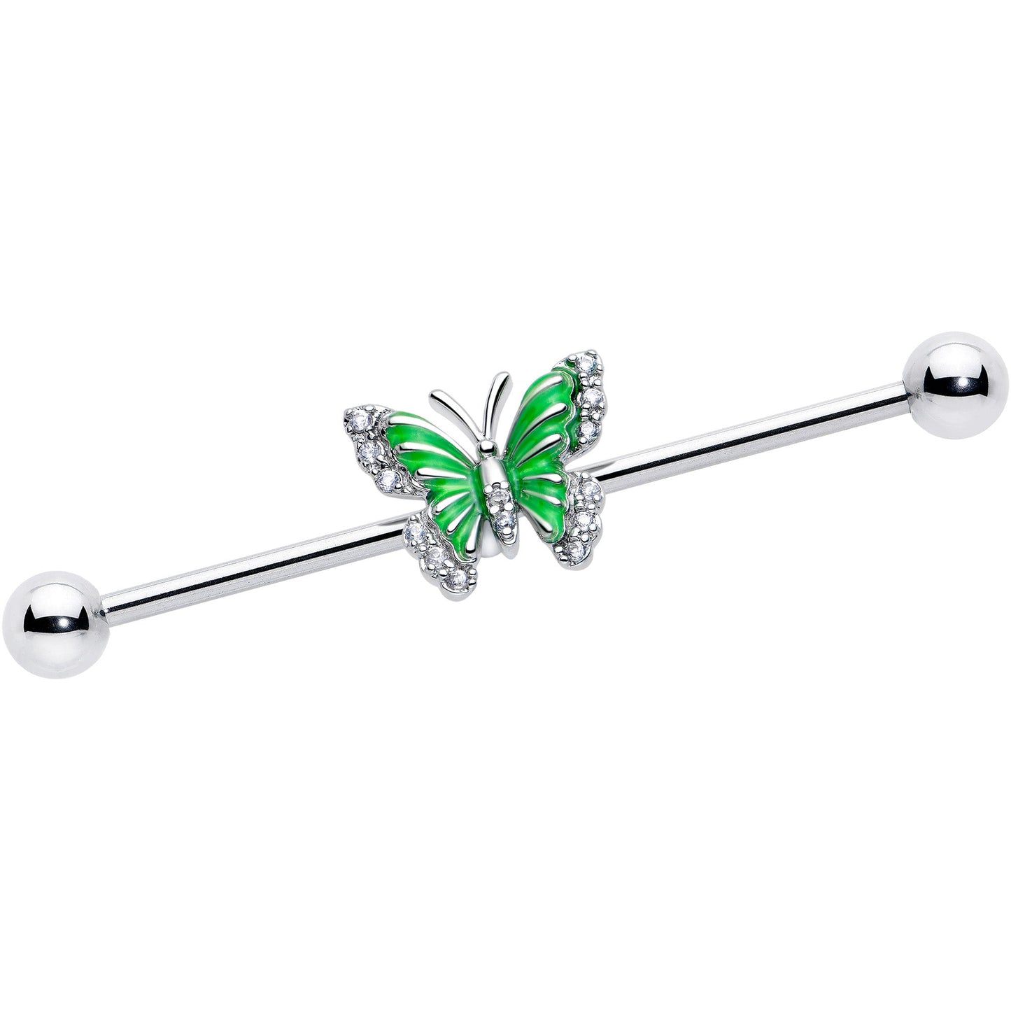 14G Clear CZ Gem Butterfly Green Industrial Barbell 38mm