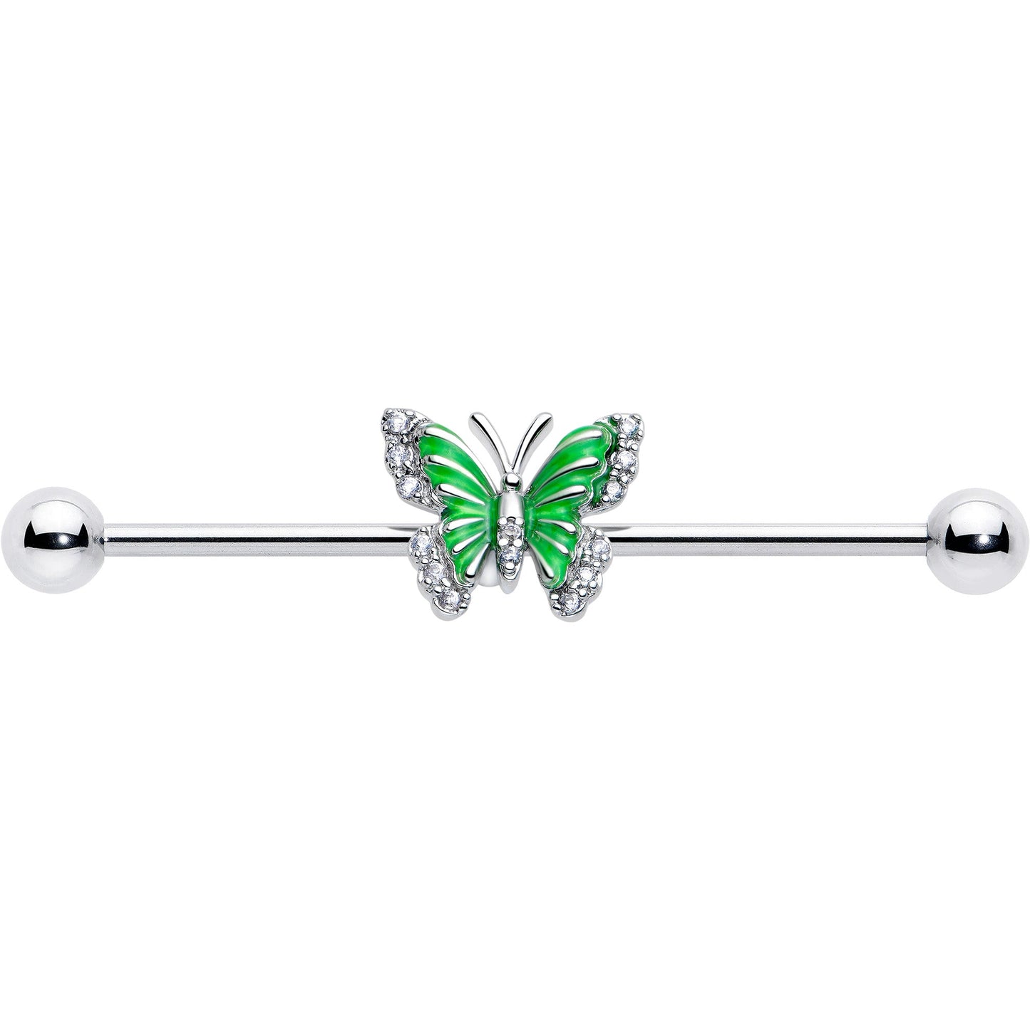 14G Clear CZ Gem Butterfly Green Industrial Barbell 38mm
