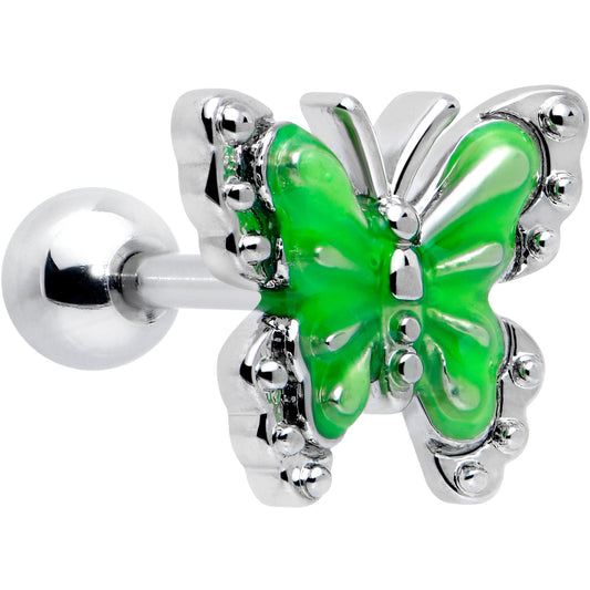 16G 1/4 Butterfly Green Splash Cartilage Tragus Earring
