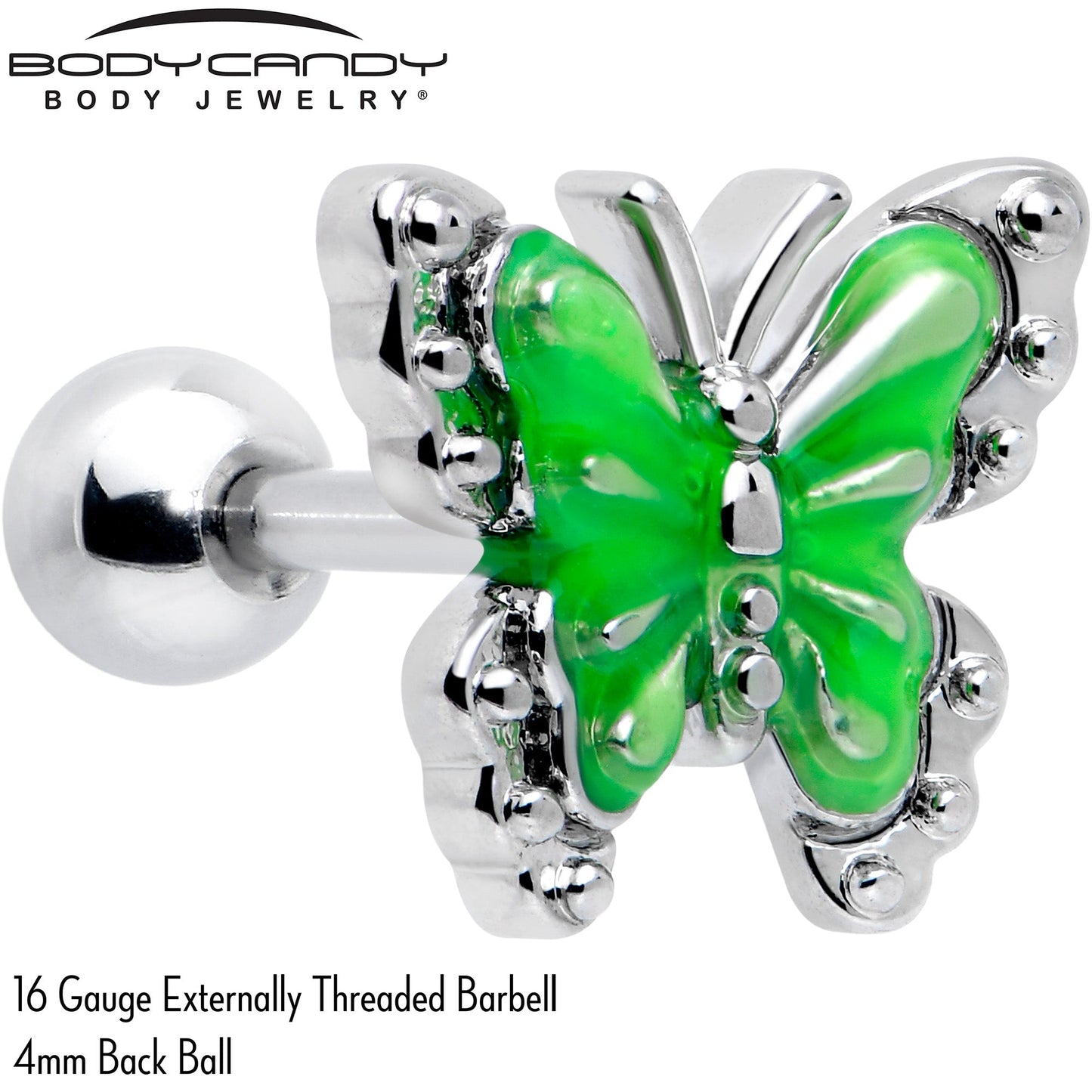 16G 1/4 Butterfly Green Splash Cartilage Tragus Earring