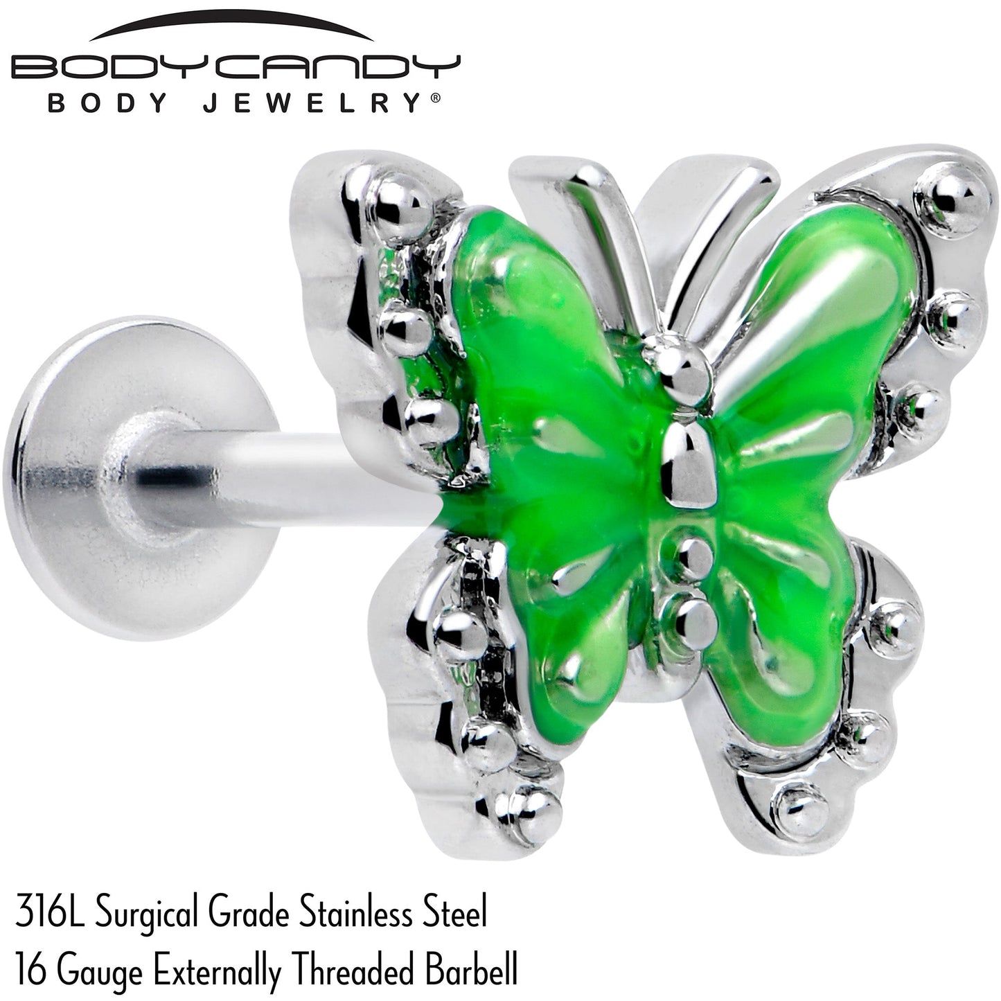 16G 5/16 Butterfly Green Splash Labret Monroe Tragus