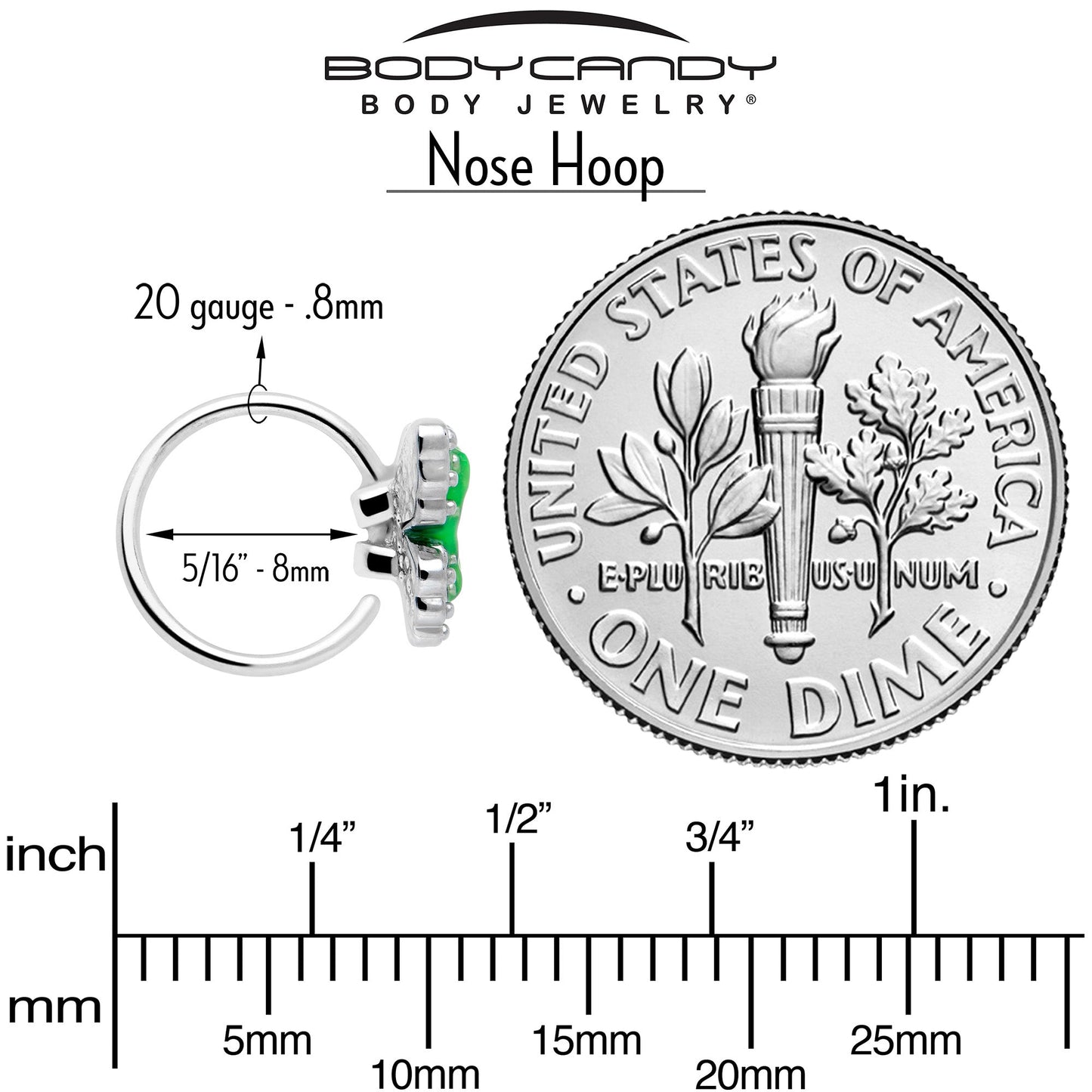 20G 5/16 Butterfly Green Splash Nose Hoop