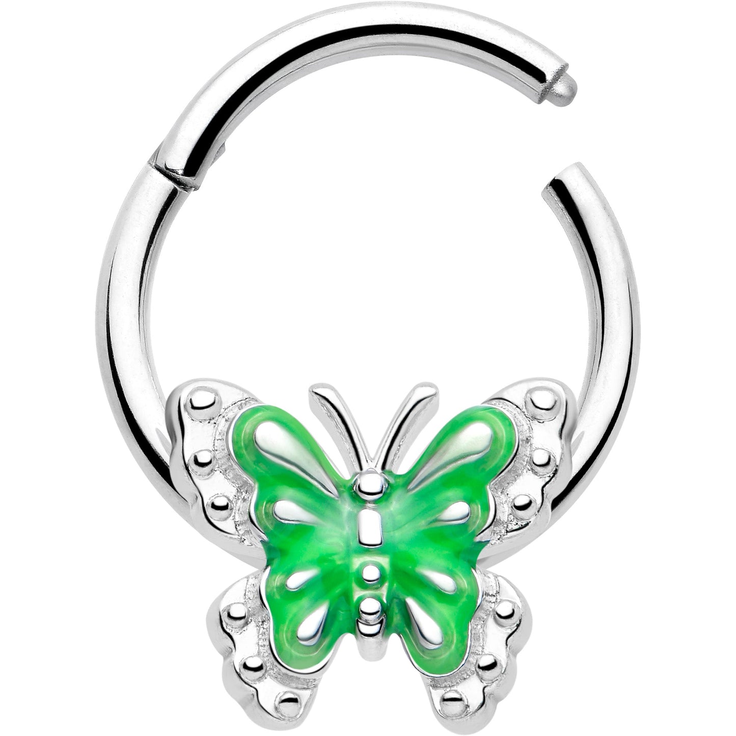 16G 3/8 Butterfly Green Splash Hinged Segment Ring