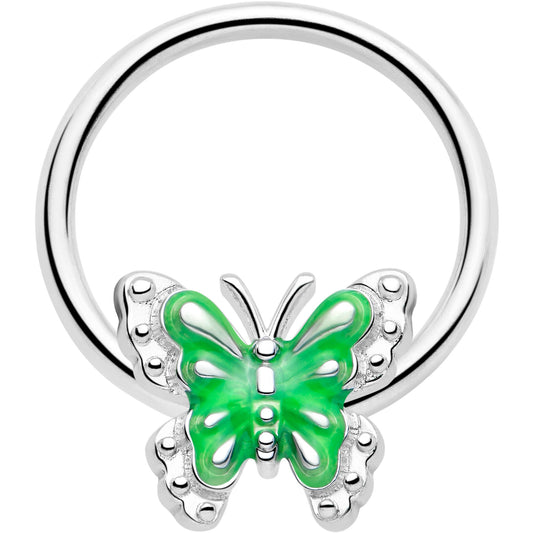 16G 3/8 Butterfly Green Splash BCR Captive Charm Ring