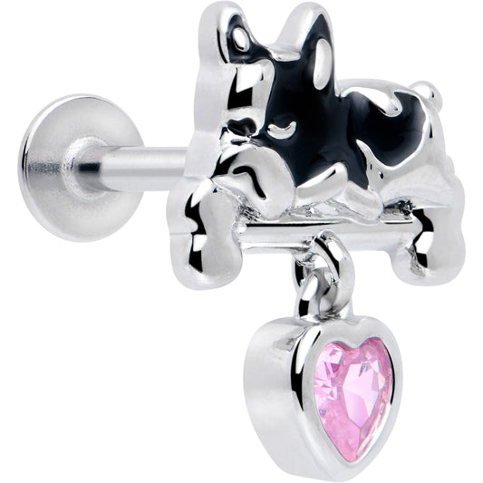 16G 5/16 Pink Gem Sleepy French Bulldog Dangle Labret Monroe Tragus