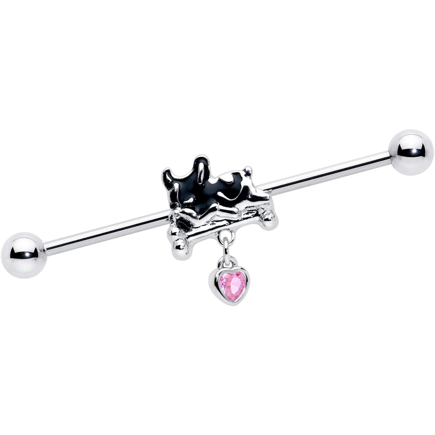 14G Pink Gem Sleepy French Bulldog Dangle Industrial Barbell 38mm