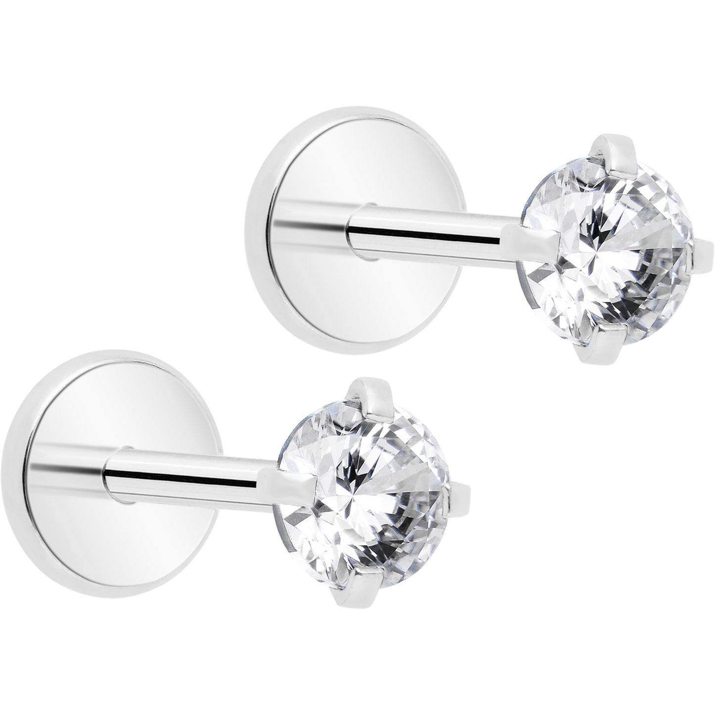 3mm CZ Gem Round Flat Back Stud Earrings - 1 Pair