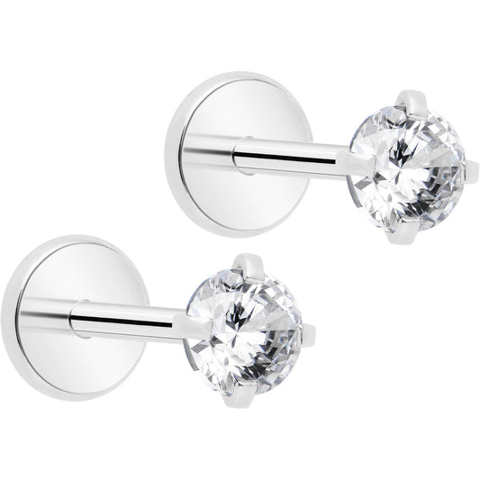 3mm CZ Gem Round Flat Back Stud Earrings - 1 Pair
