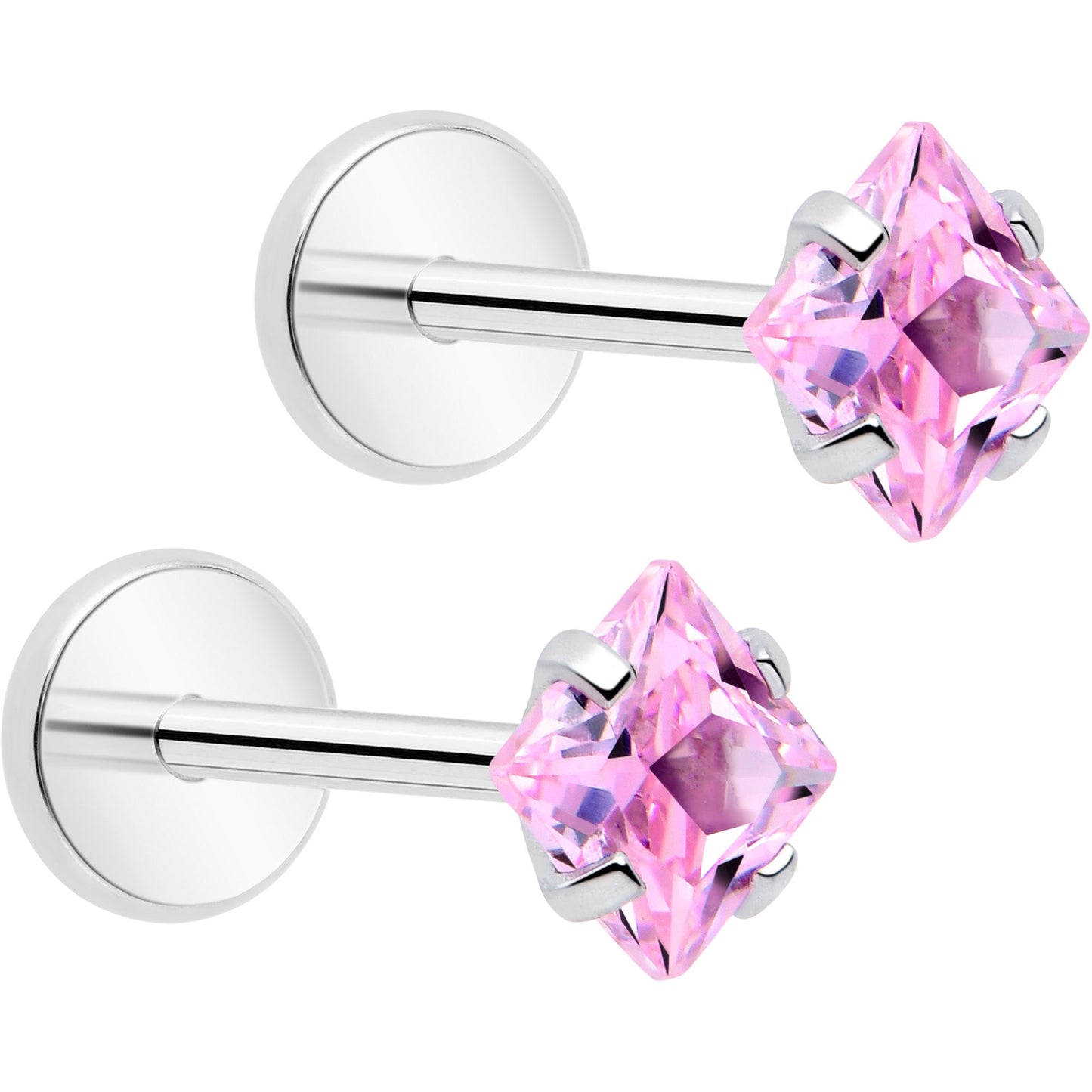 3mm CZ Gem Square Flat Back Stud Earrings - 1 Pair