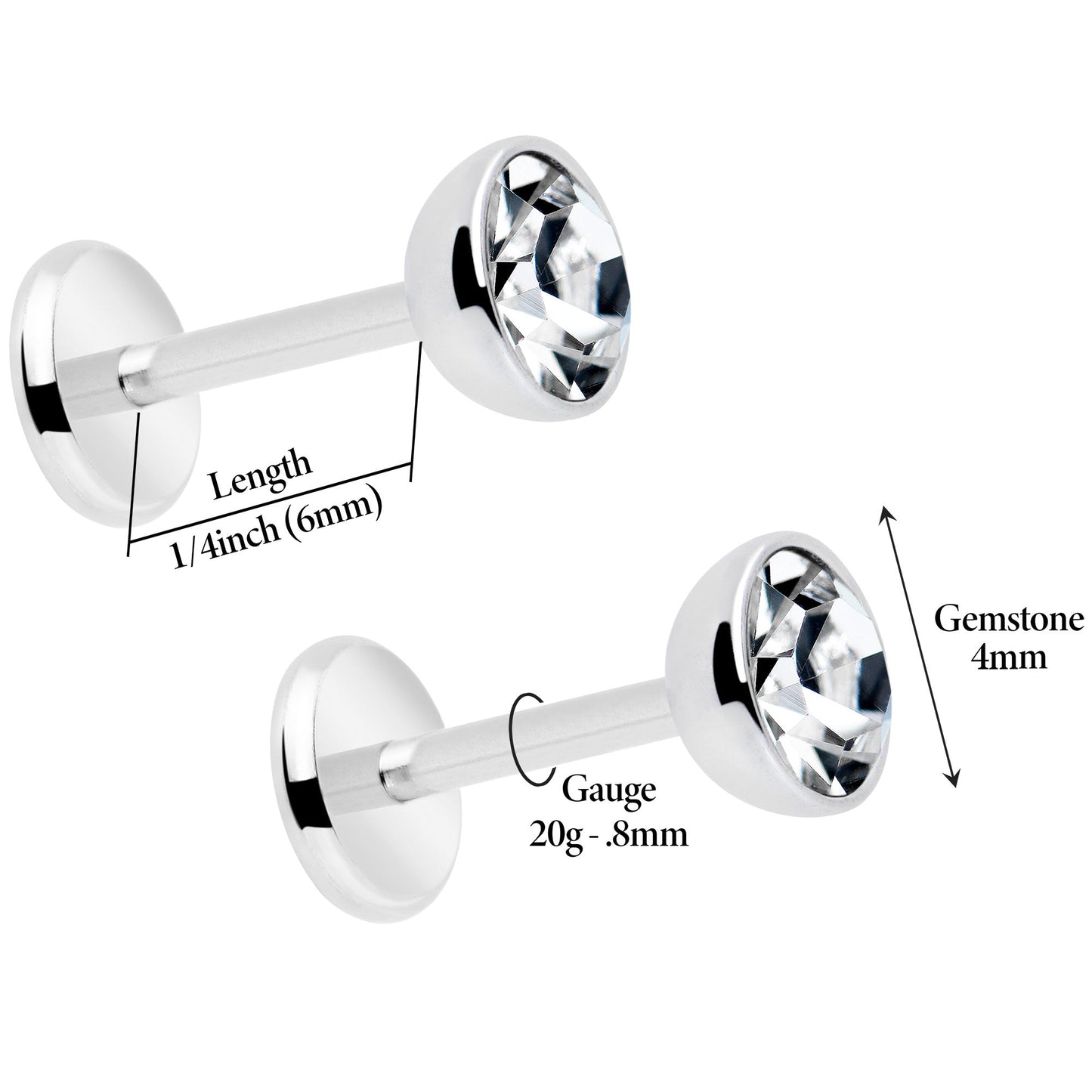 4mm CZ Gem Round Flat Back Stud Earrings - 1 Pair