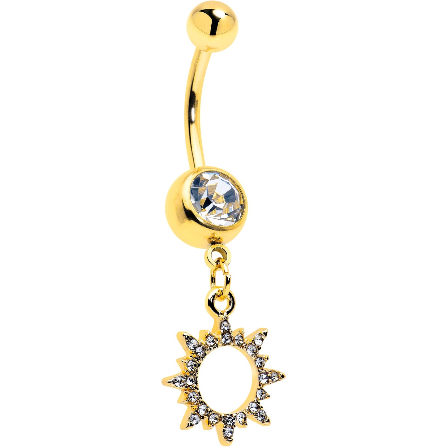 Clear CZ Gem Gold Tone Anodized Open Sun Dangle Belly Ring