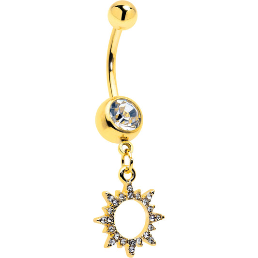 Clear CZ Gem Gold Tone Anodized Open Sun Dangle Belly Ring