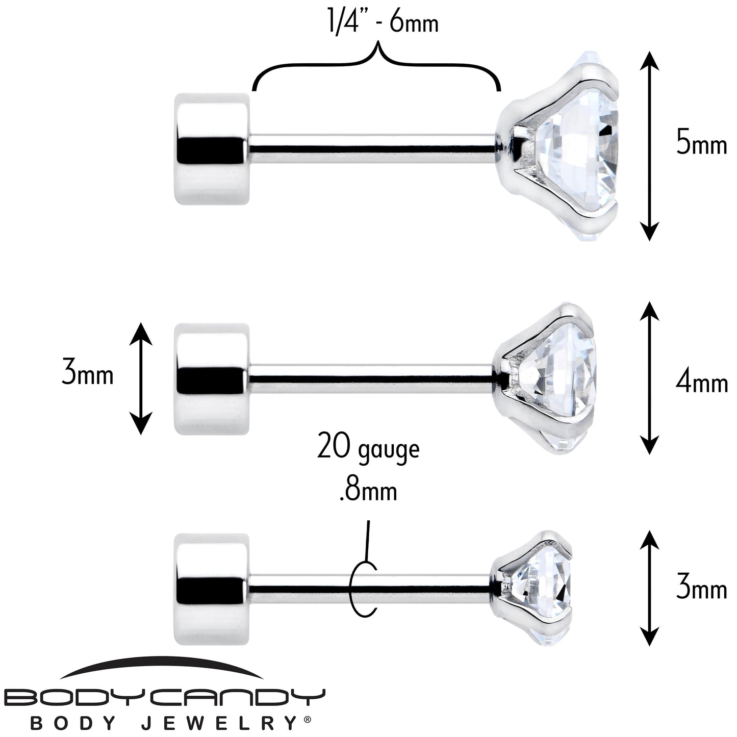 CZ Flat Back Stud Earrings - 3 Pairs