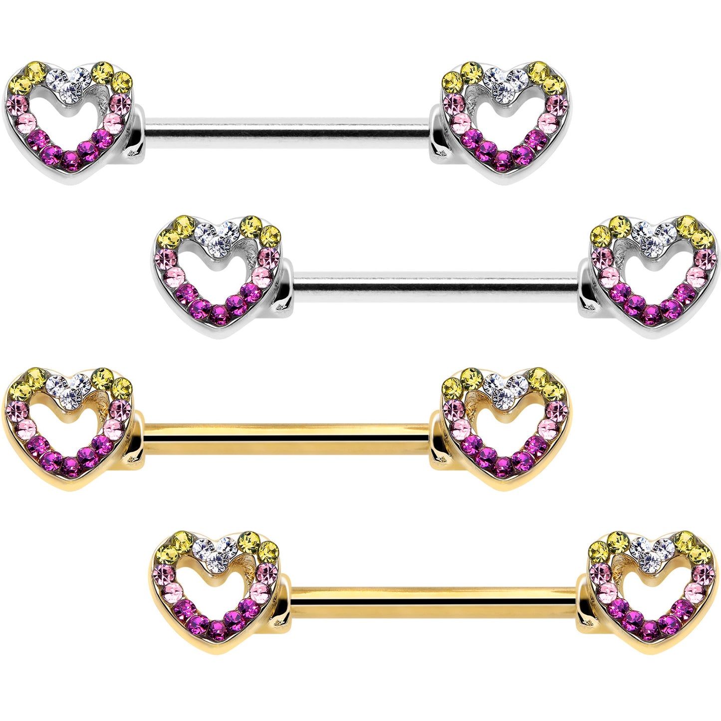 14G 9/16 Romance Gem Open Heart Barbell Nipple Ring Set