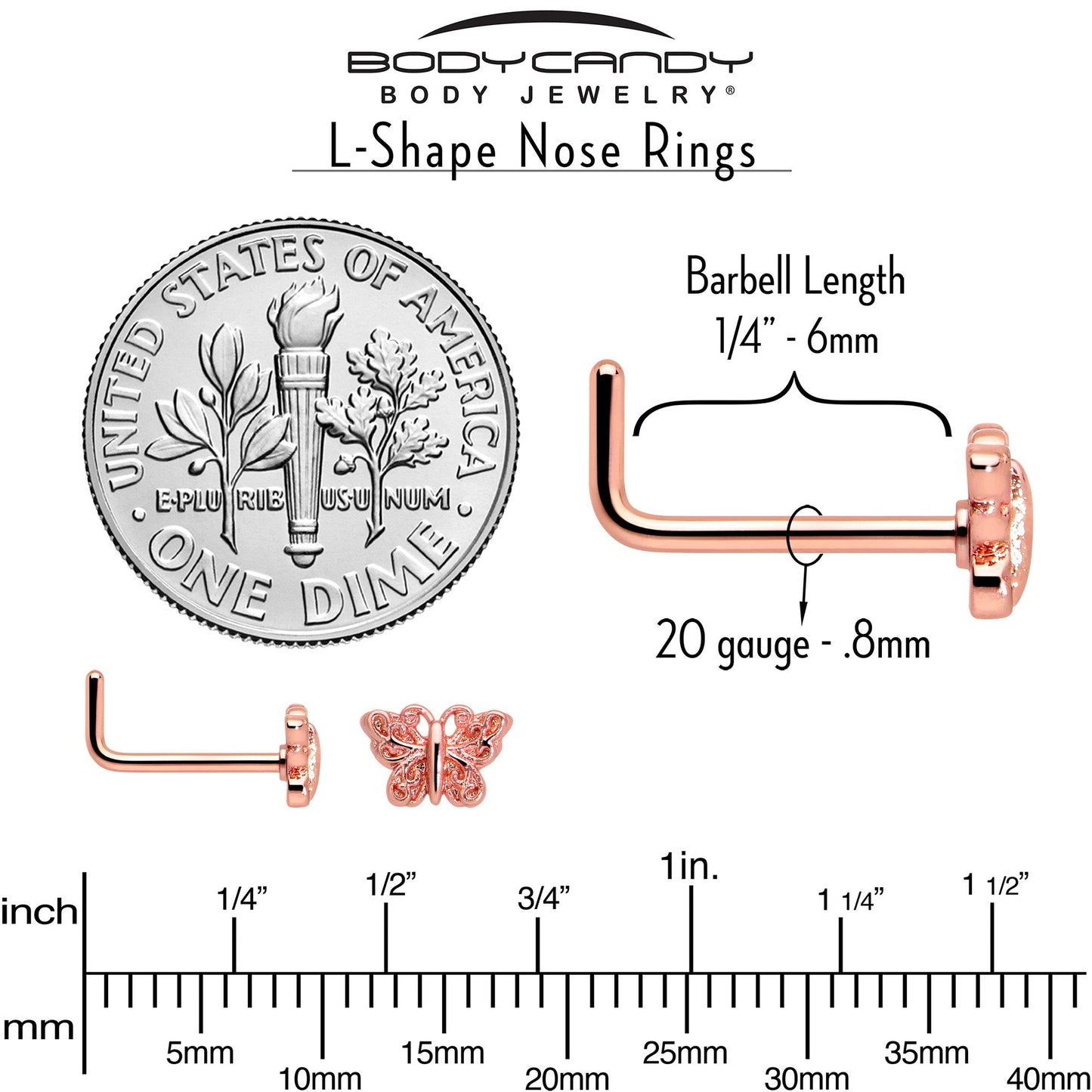 20G 7mm Butterfly Classic L Shape Nose Ring