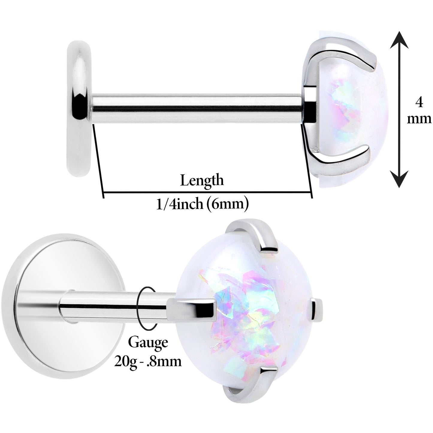 4mm Synthetic Opal Threadless Flat Back Earrings