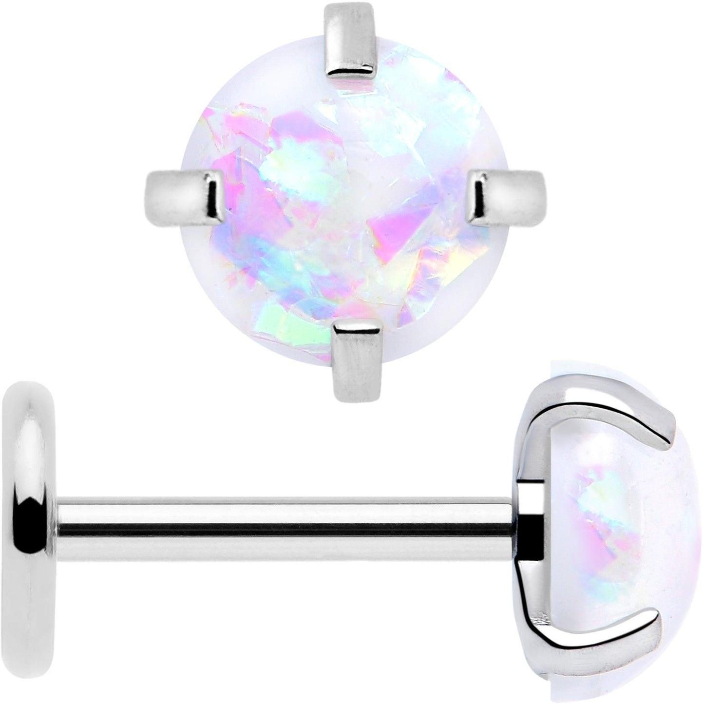 4mm Synthetic Opal Threadless Flat Back Earrings
