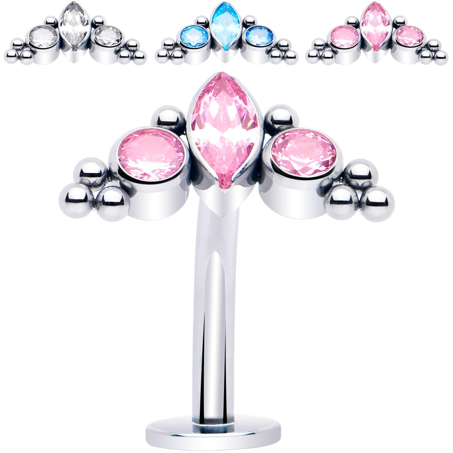 Gem Trio Titanium Push In Threadless Floating Belly Ring