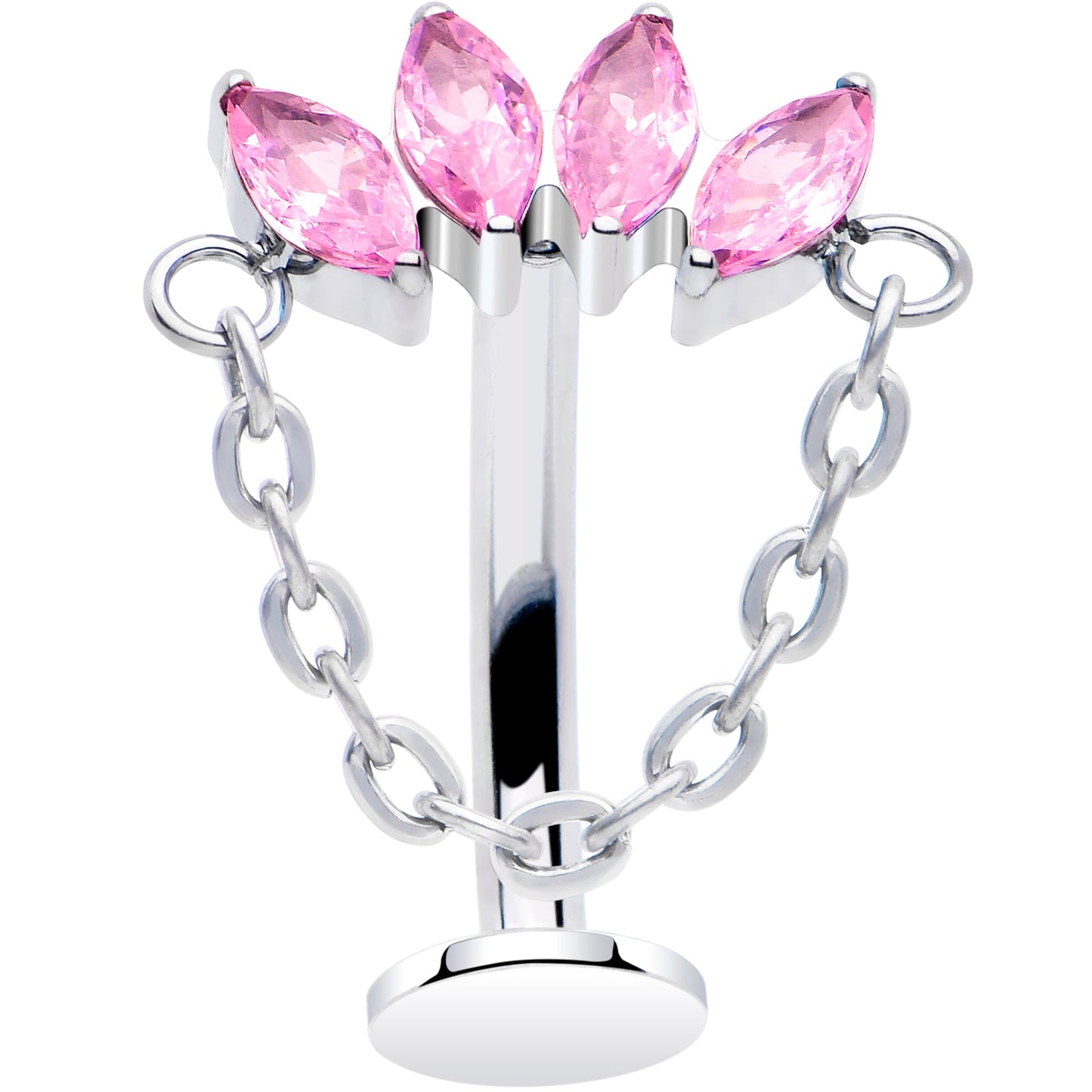 Gem Chain Dangle Titanium Push In Threadless Floating Belly Ring