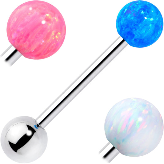 Synthetic Opal Hypoallergenic Titanium Barbell Tongue Ring