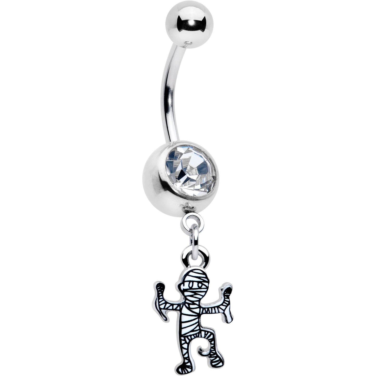 Clear Gem Two Tone Halloween Mummy Dangle Belly Ring