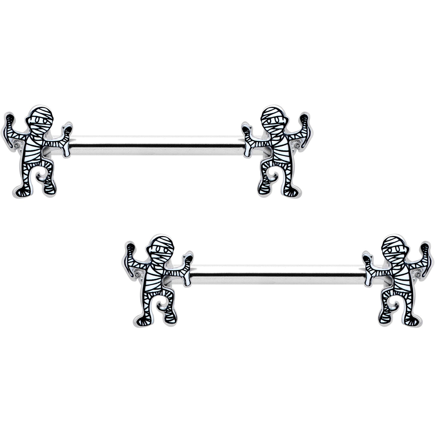 14G 9/16 Two Tone Halloween Mummy Barbell Nipple Ring Set