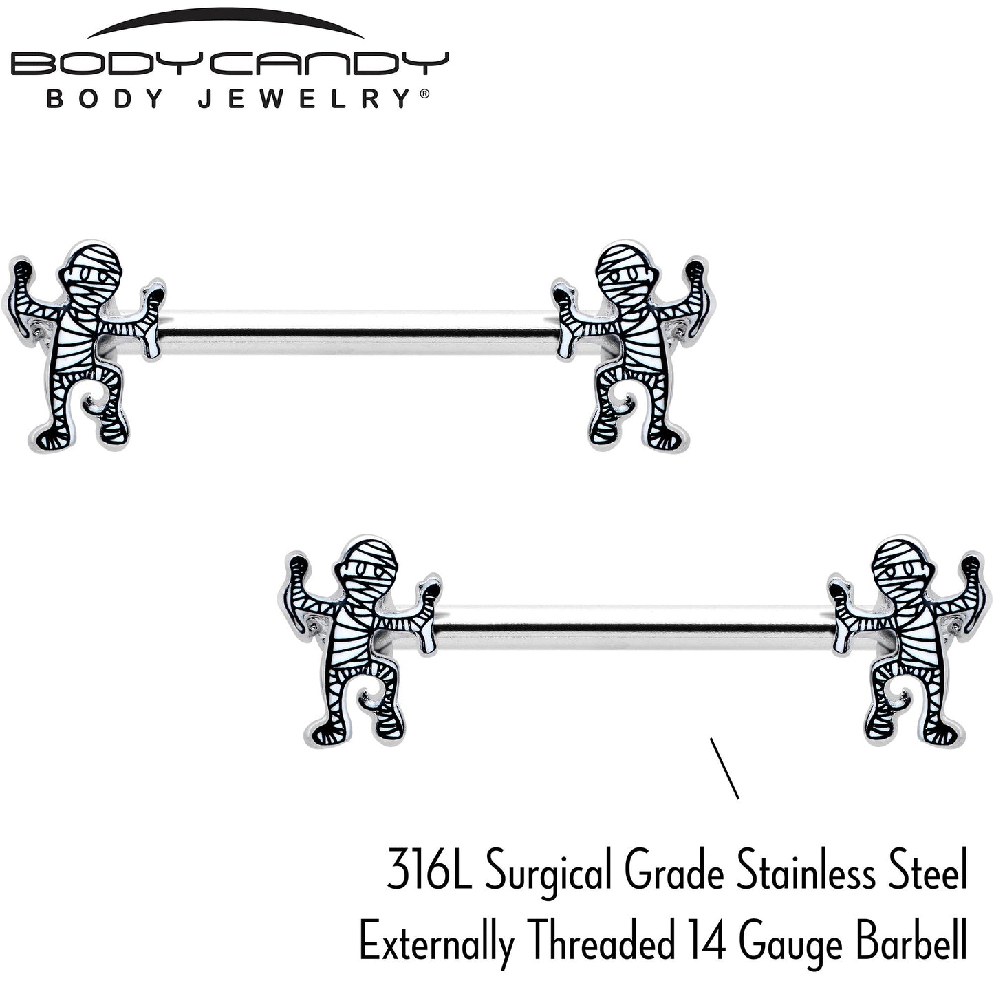 14G 9/16 Two Tone Halloween Mummy Barbell Nipple Ring Set