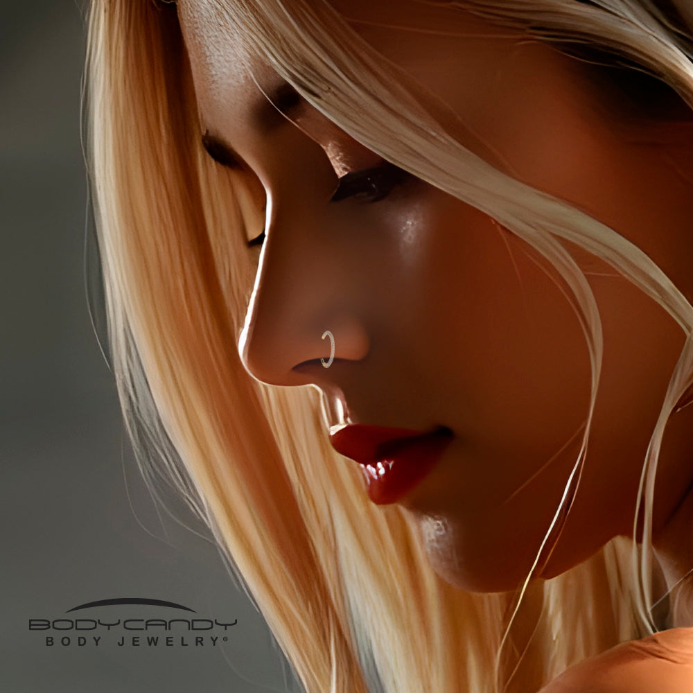 20G Gold PVD Implant Grade Titanium Triple Sided Micro Gem Hinged Nose Hoop