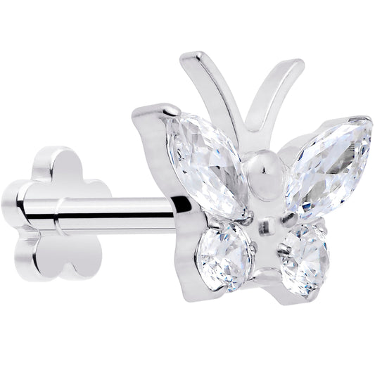 16G 5/16 Titanium Reversible Flower Threadless Gem Butterfly Labret Tragus