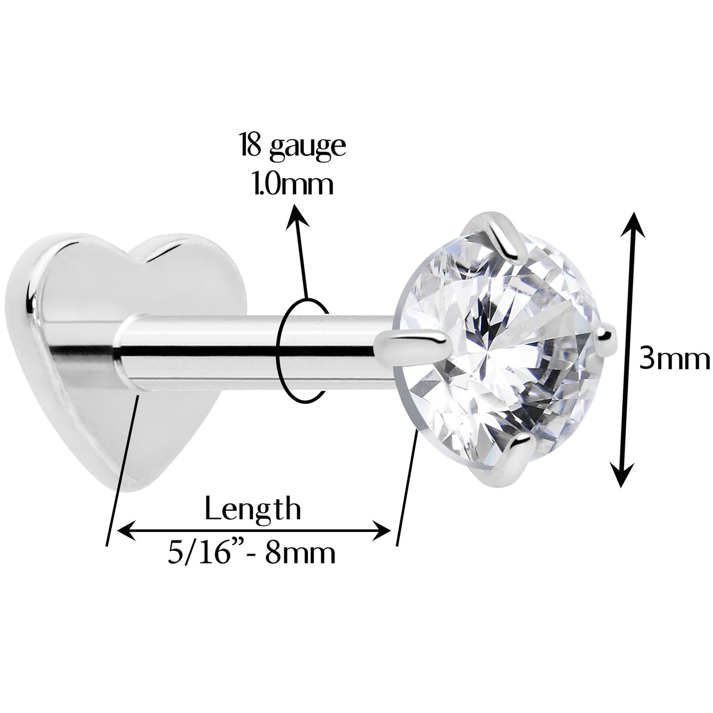 18G 5/16 CZ Implant Grade Titanium Reversible Threadless Flatback