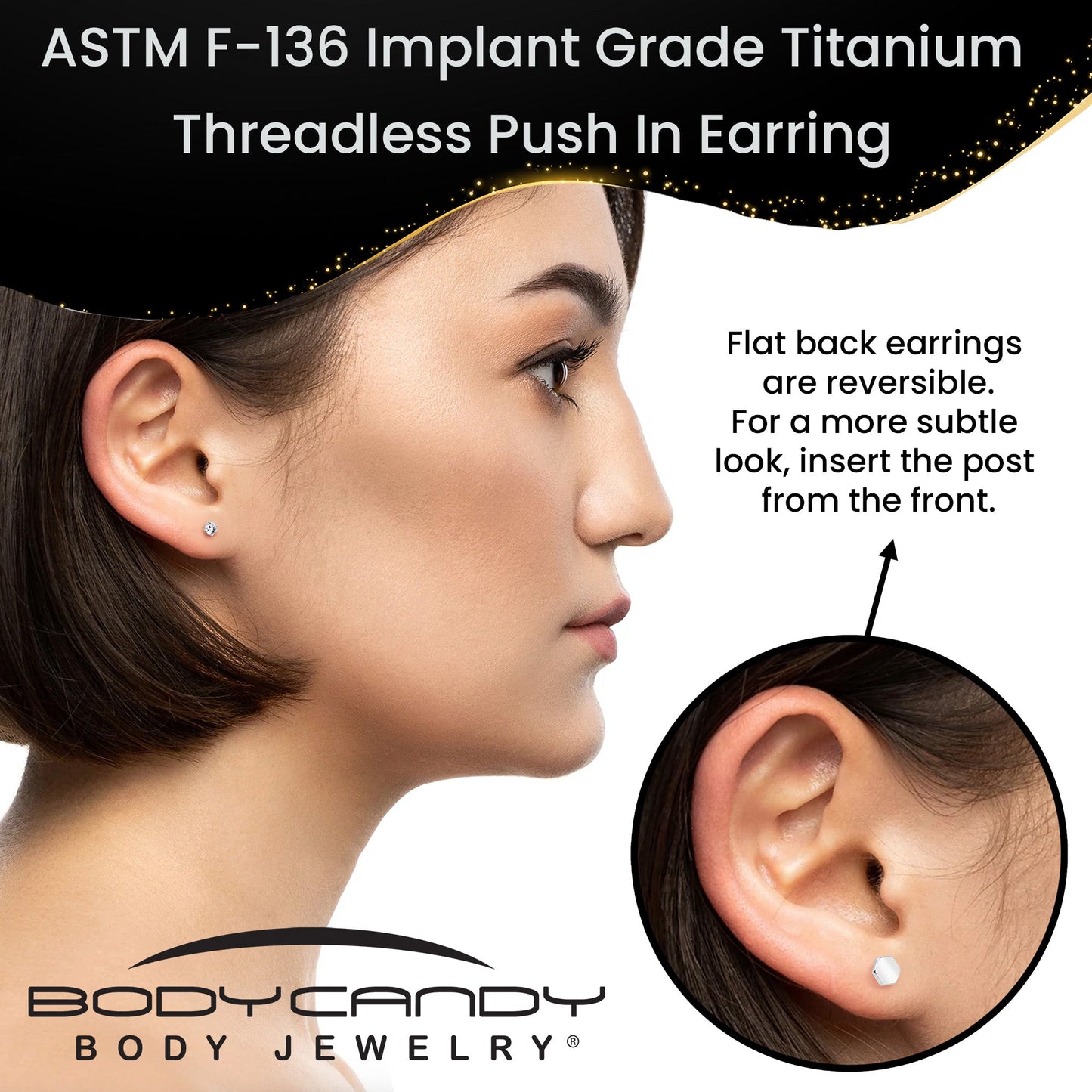 18G 5/16 CZ Implant Grade Titanium Reversible Threadless Flatback