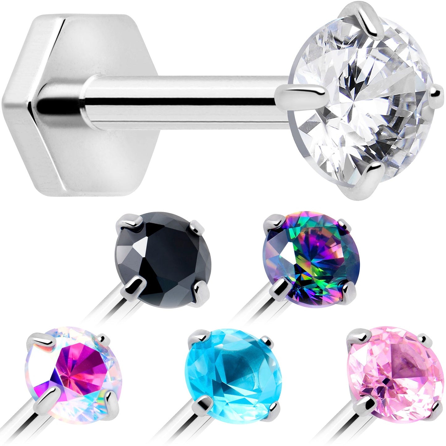 18G 5/16 CZ Implant Grade Titanium Reversible Threadless Flatback