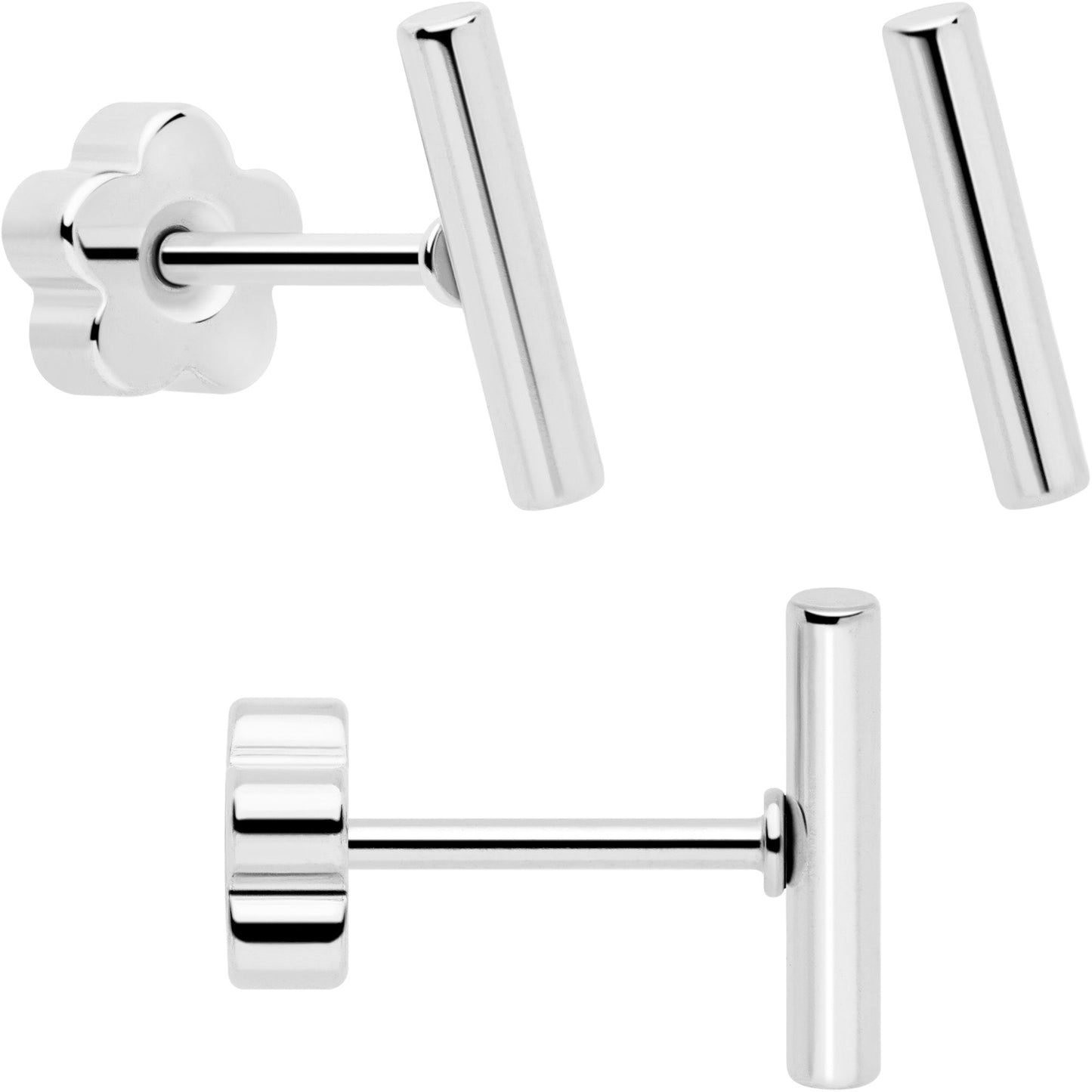 20G Bar Disc Butterfly Reversible Flower Flat Back Earring Set of 6