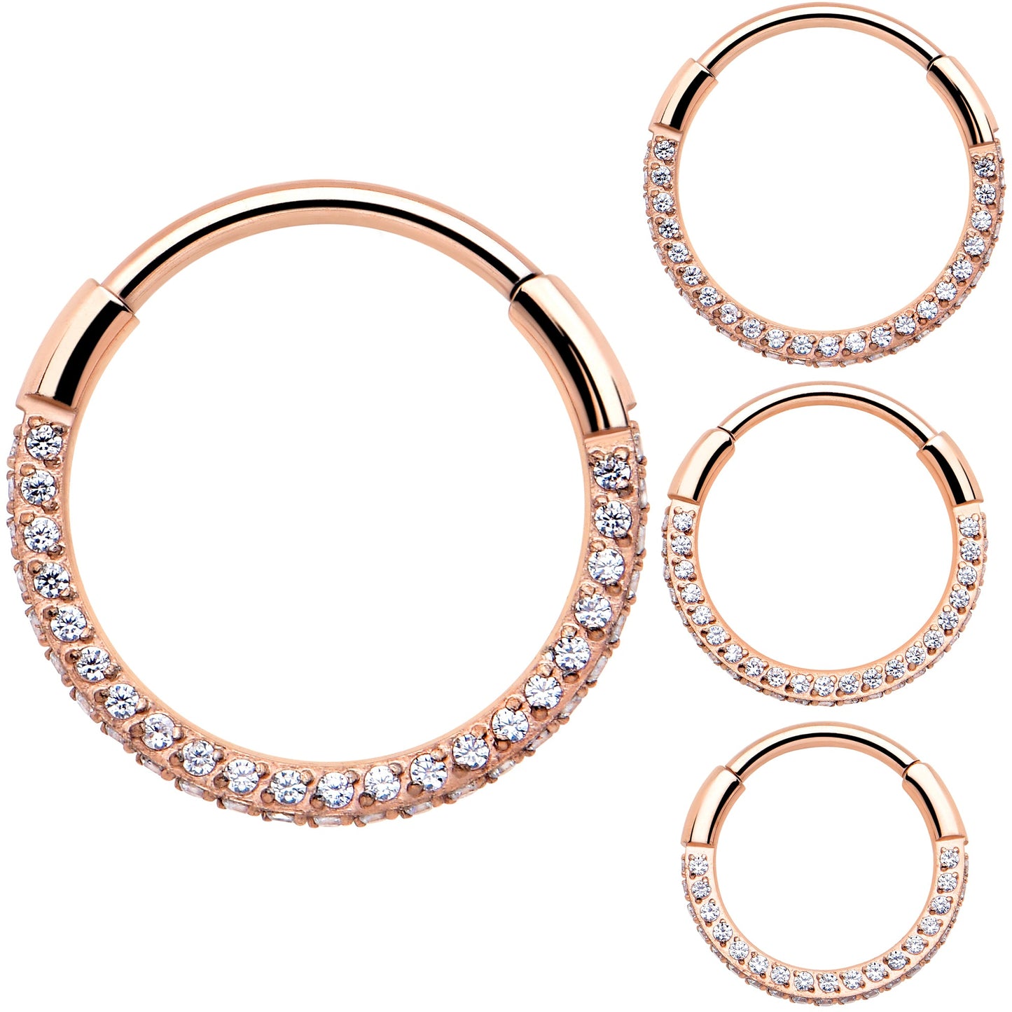 20G Rose Gold PVD Implant Grade Titanium Triple Sided Micro Gem Hinged Nose Hoop