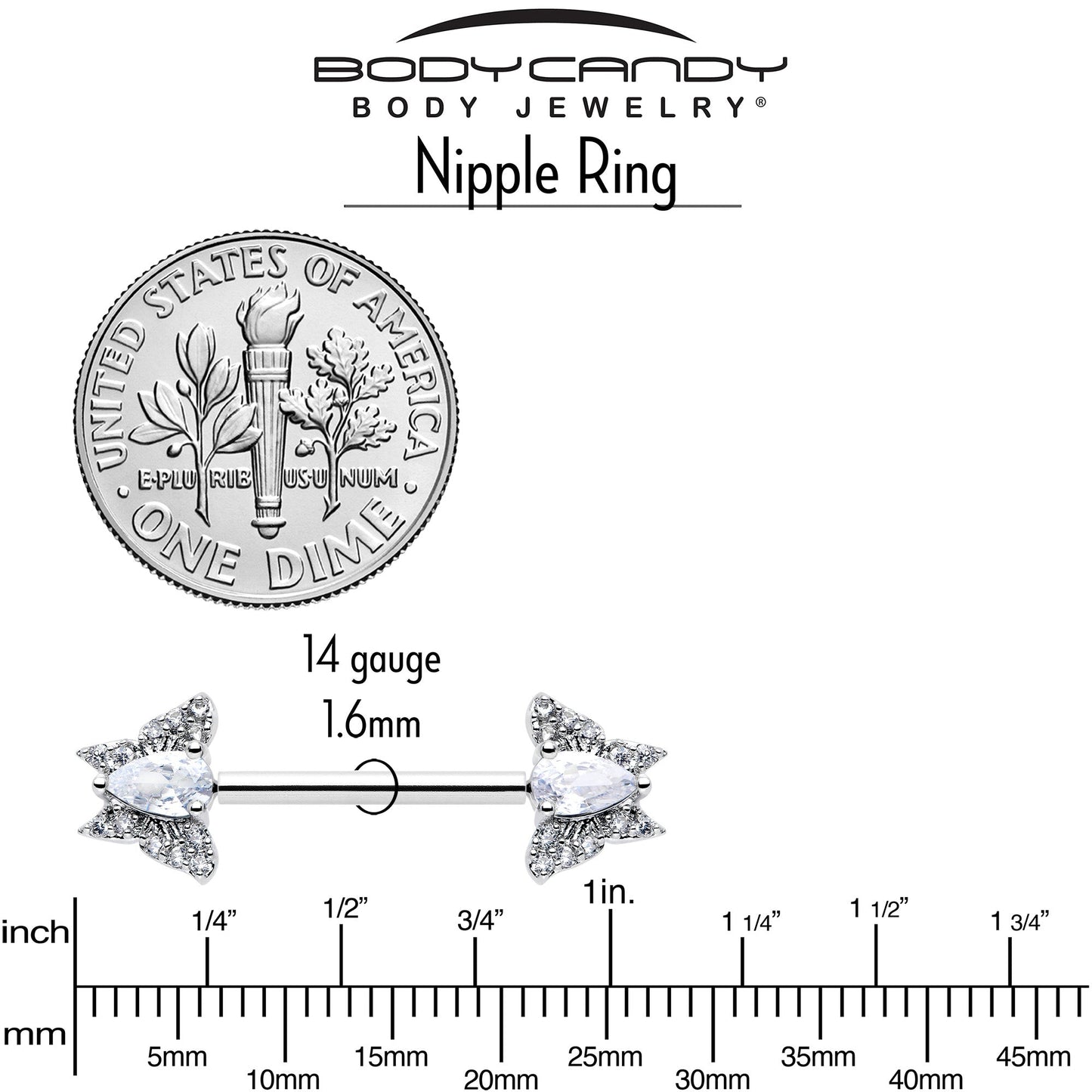 14G 9/16 Style Butterfly Threadless Nipple Ring Set