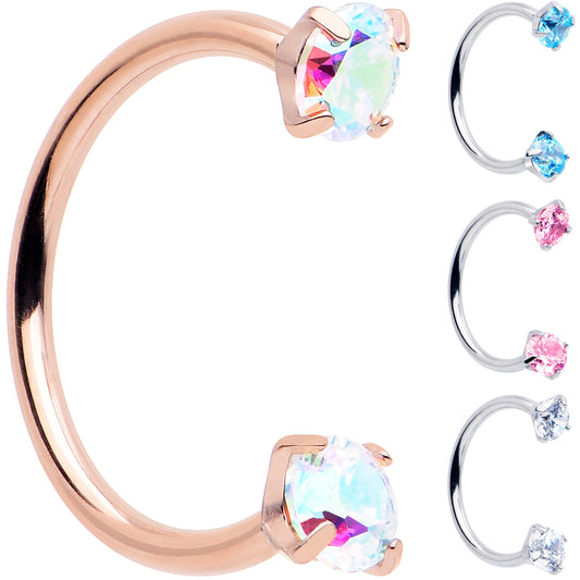 Double Gem Titanium Horseshoe Nose Ring -  Internally Threaded Solid Titanium CZ Horseshoe Nose Hoop