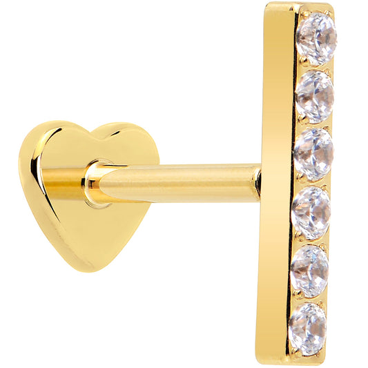 18G 1/4 Clear Gem Gold Plated Implant Grade Titanium Threadless Bar Flatback Stud