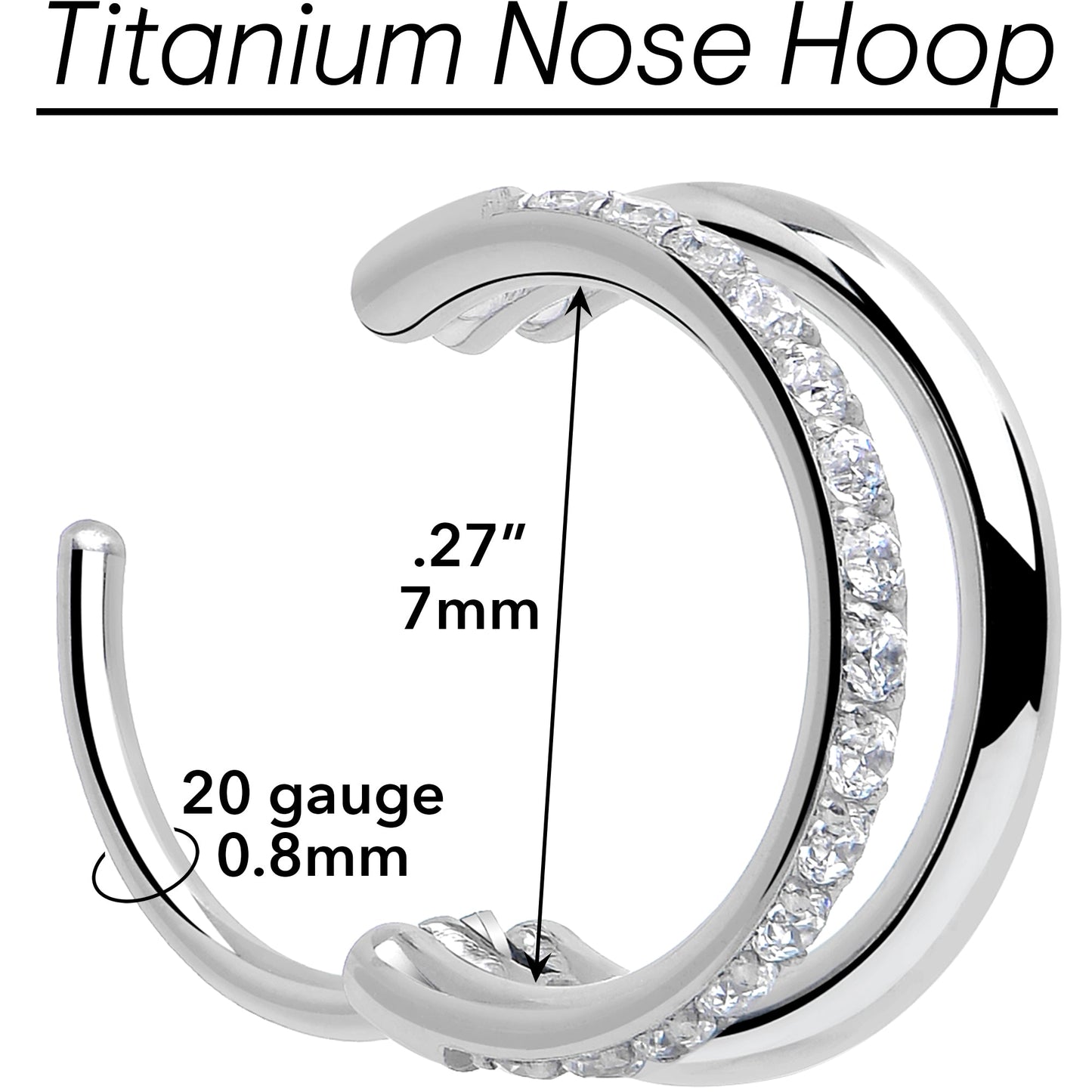 Single Row Micro Gem Implant Grade Titanium Hinged Double Hoop Nose Ring