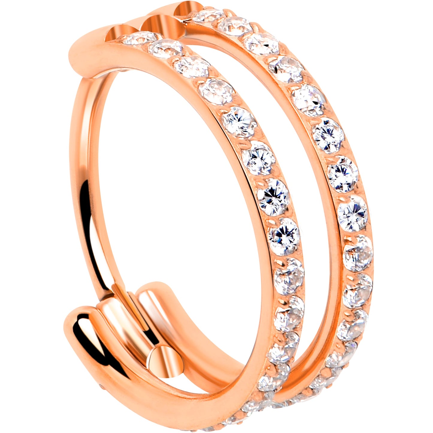 20G Double Row Micro Gem Implant Grade Titanium Hinged Double Hoop Nose Ring