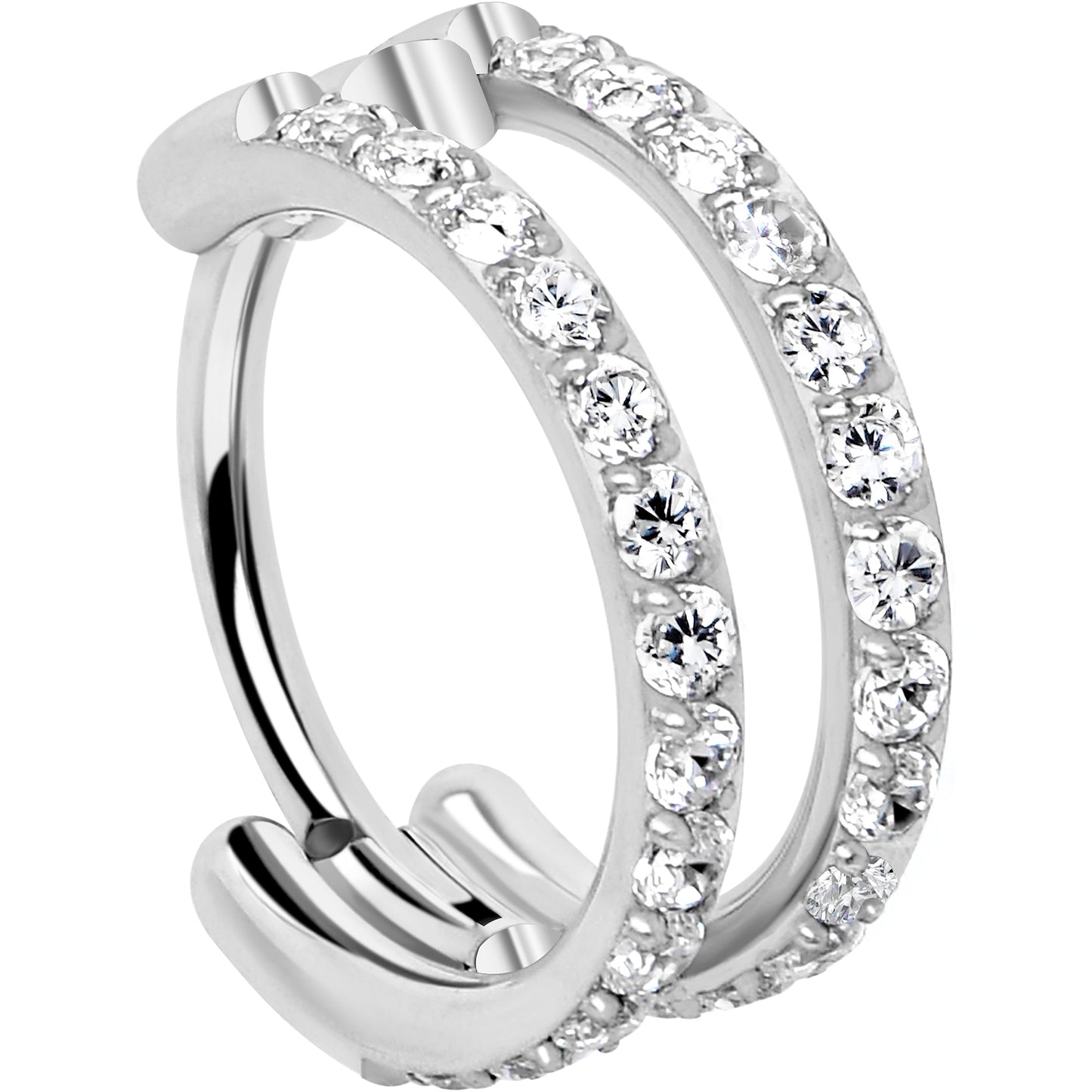 20G Double Row Micro Gem Implant Grade Titanium Hinged Double Hoop Nose Ring