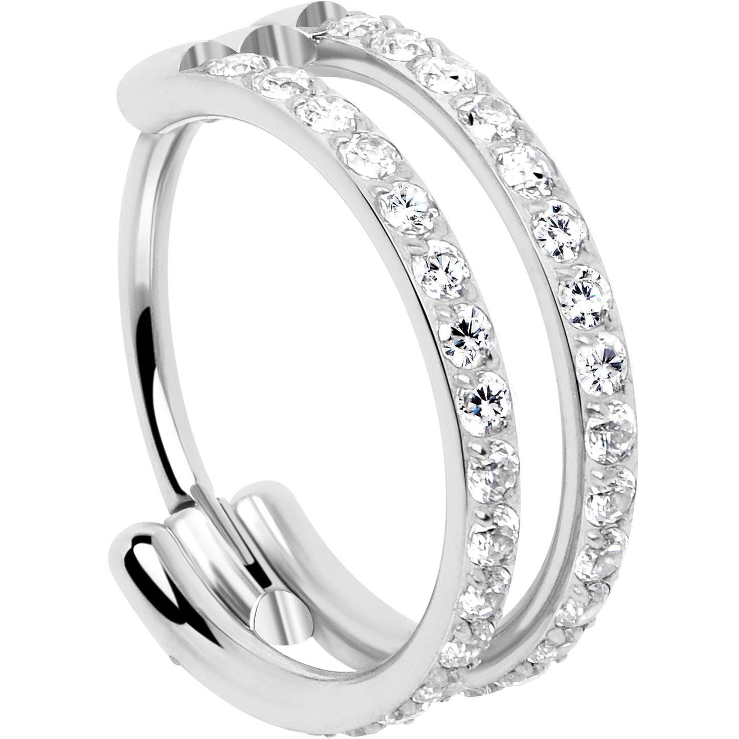 20G Double Row Micro Gem Implant Grade Titanium Hinged Double Hoop Nose Ring