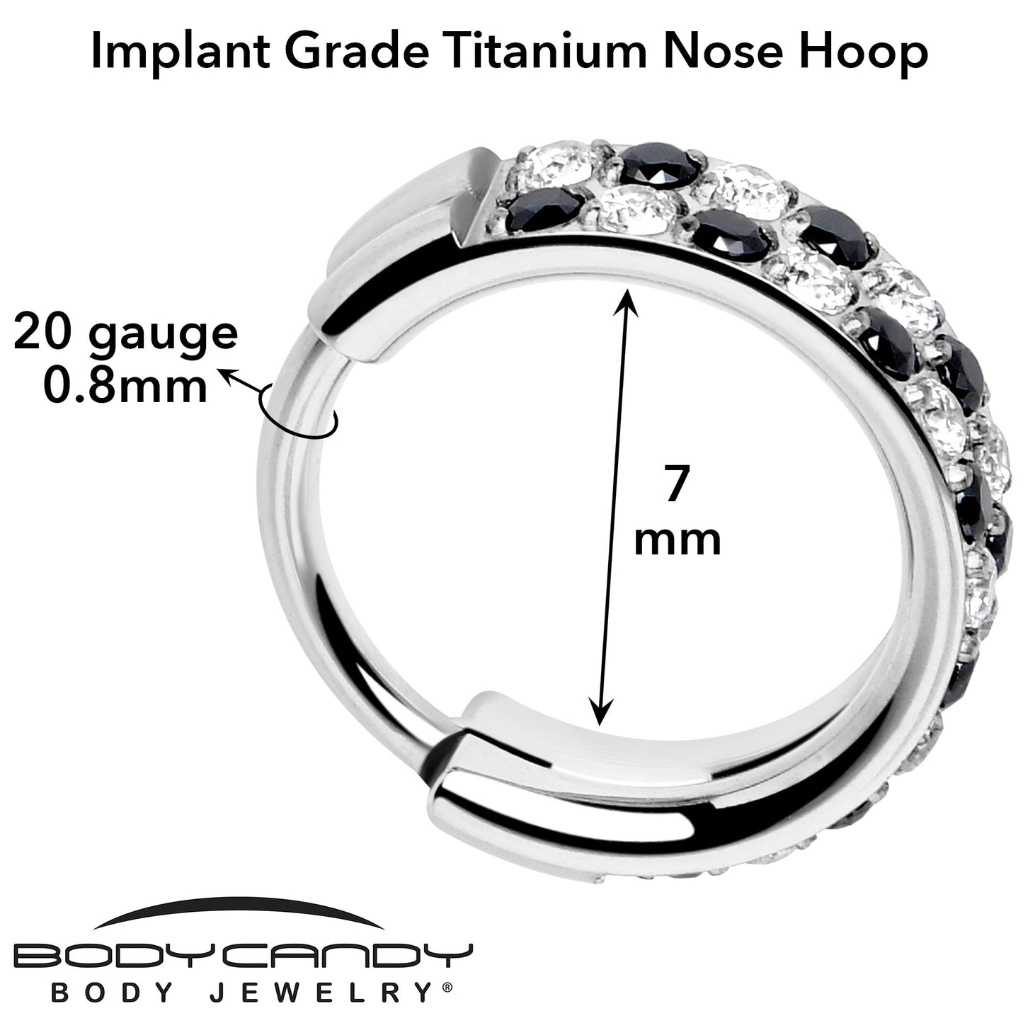 20G CZ Double Row Checkerboard Implant Grade Titanium Nose Hoop