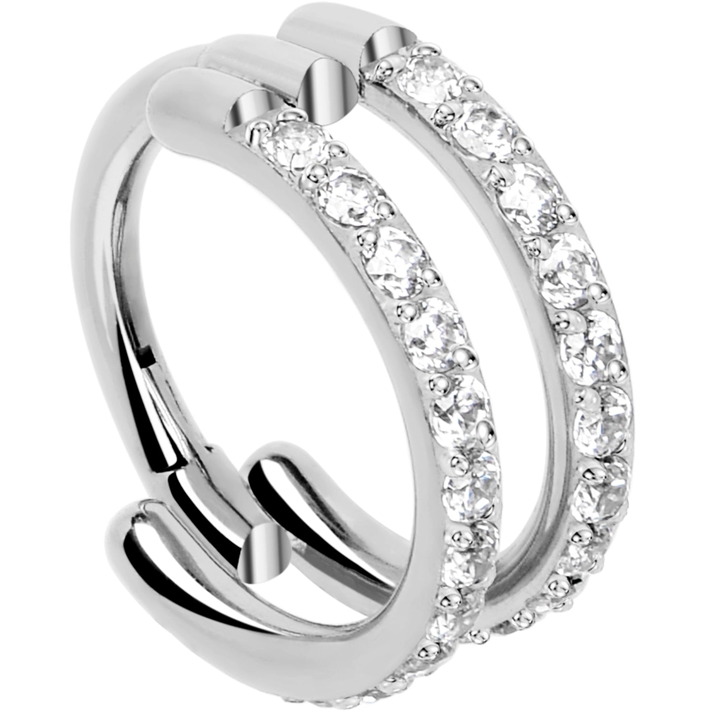 18G Double Row Micro Gem Implant Grade Titanium Hinged Double Hoop Nose Ring