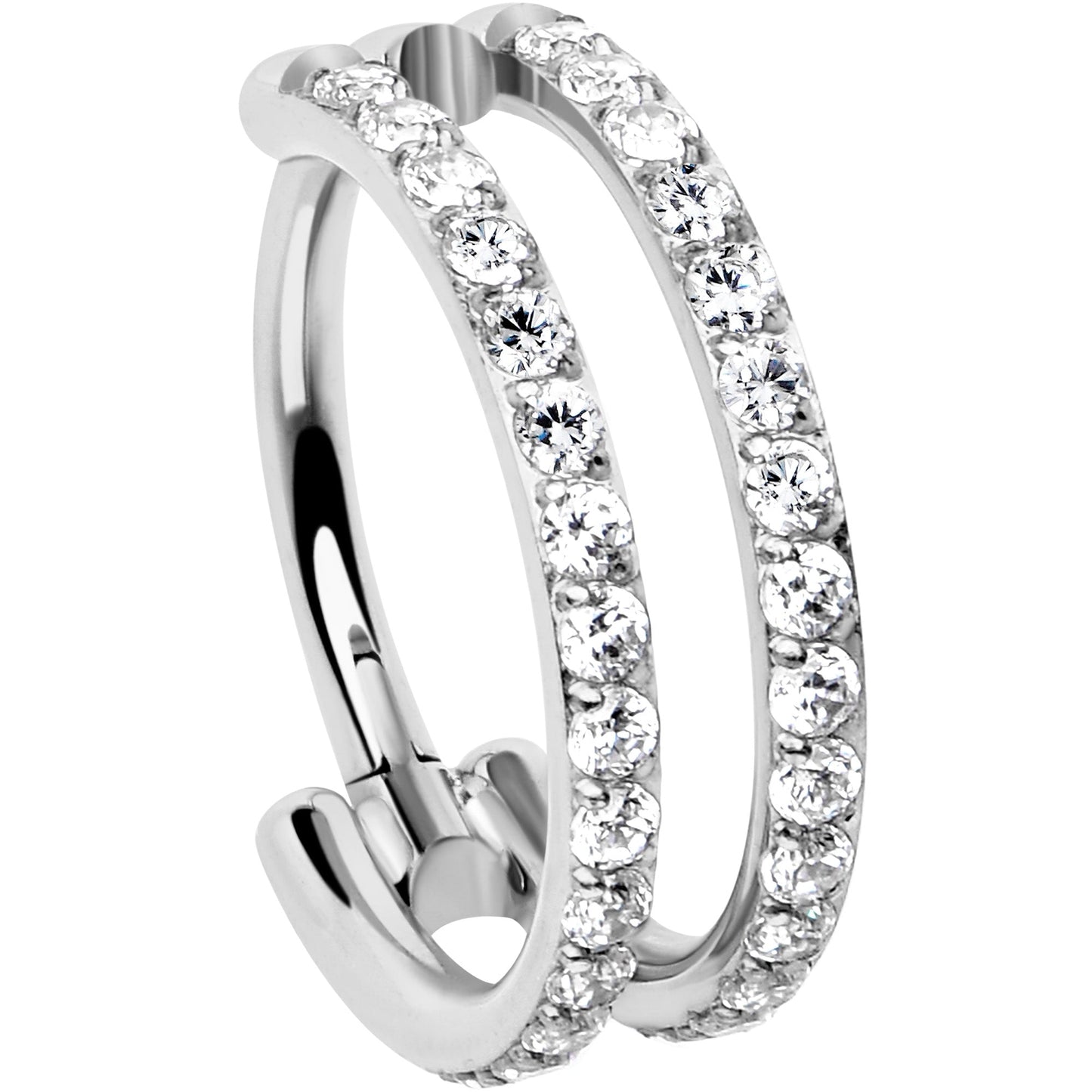 18G Double Row Micro Gem Implant Grade Titanium Hinged Double Hoop Nose Ring