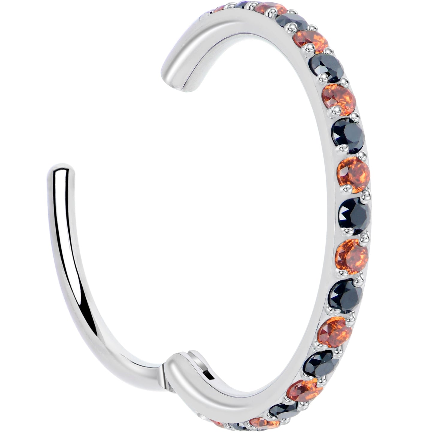 20G Micro Gem Titanium Hinged Nose Hoop - Black Orange Nose Ring