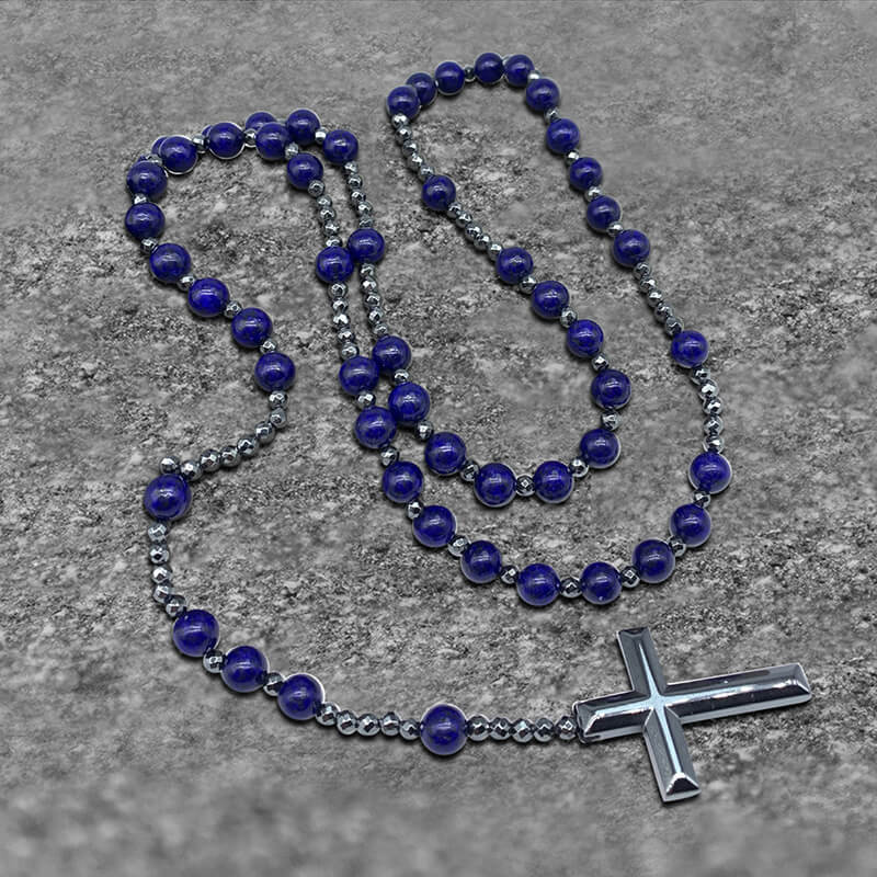 80 CM Cross Stone Bead Biker Rosary Necklace