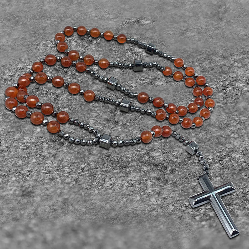 80 CM Cross Stone Bead Biker Rosary Necklace